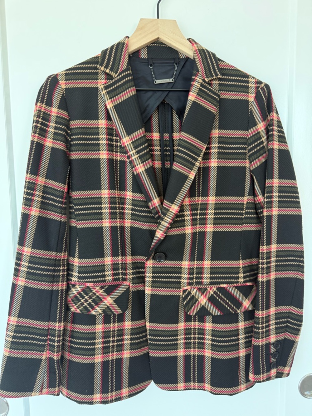 Trina Turk Black Plaid Blazer with Pink and Cream Accents